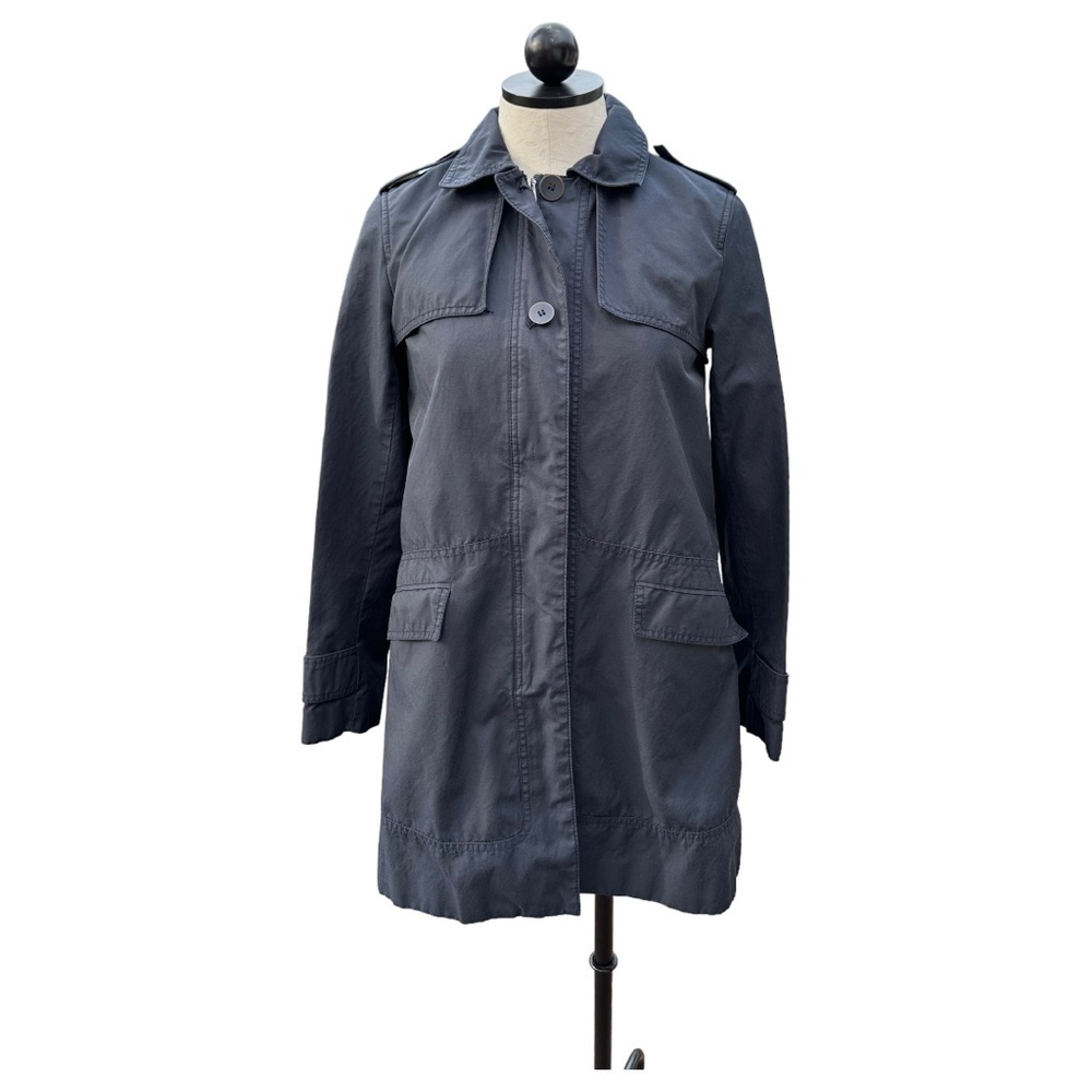 Zara Jacket Trench Coat Navy Blue Zip Front Lined Size XS